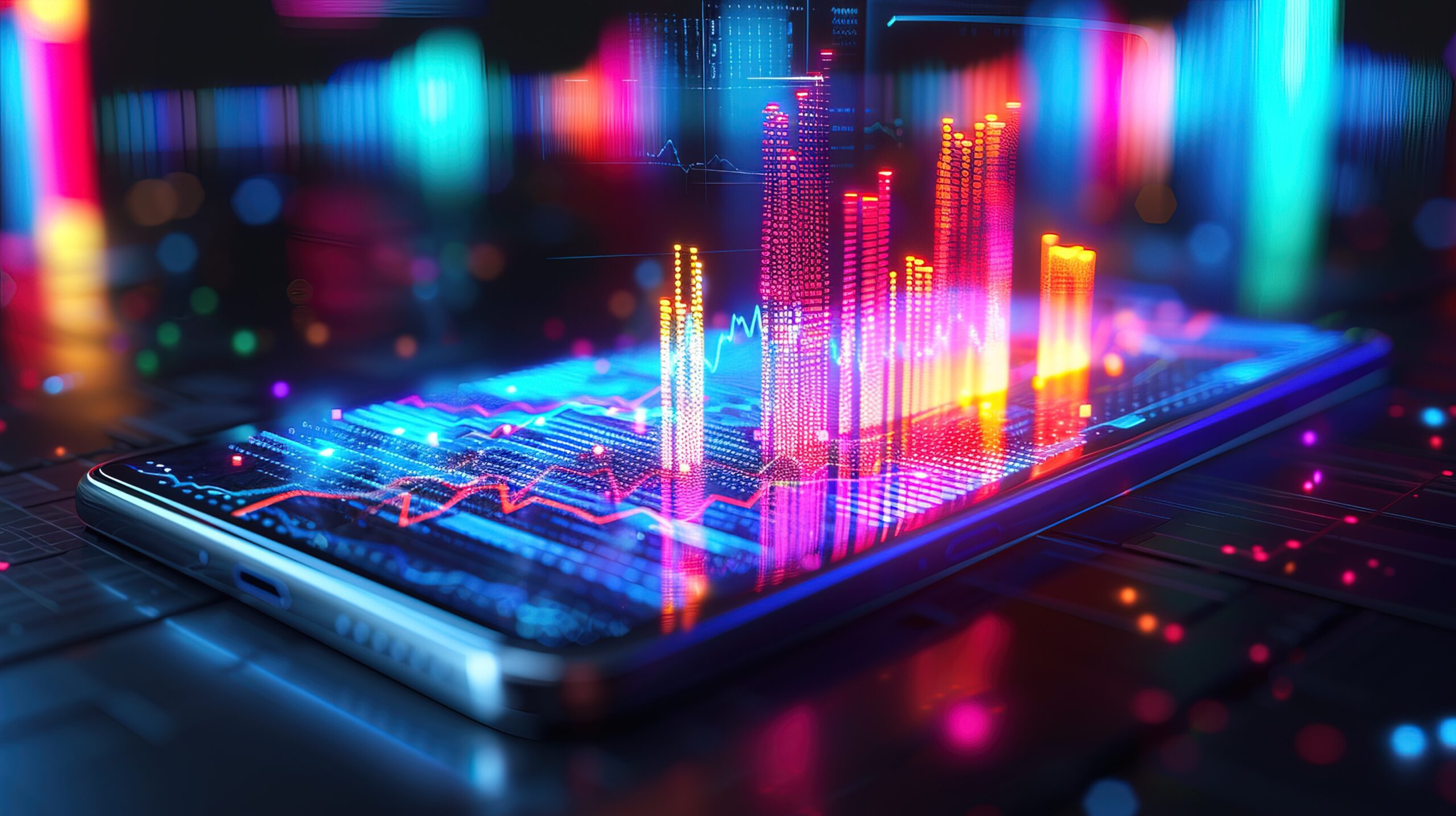 3d render business graph chart from a smartphone tablet